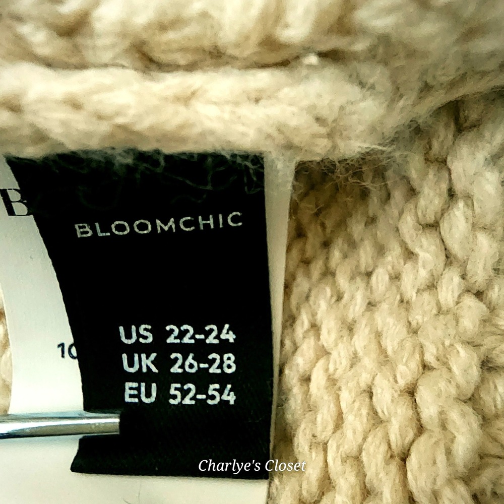 Bloomchic Cream‎ Cable Knit Cardigan Sweater Plus Size 22-24 Open Front Pockets - Picture 6 of 7
